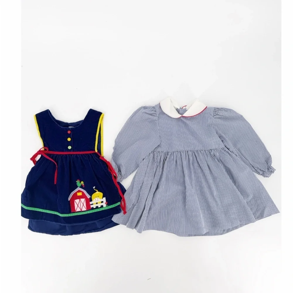 Vintage Embroidered Pinafore Farm Barn Dress Girls Size 3